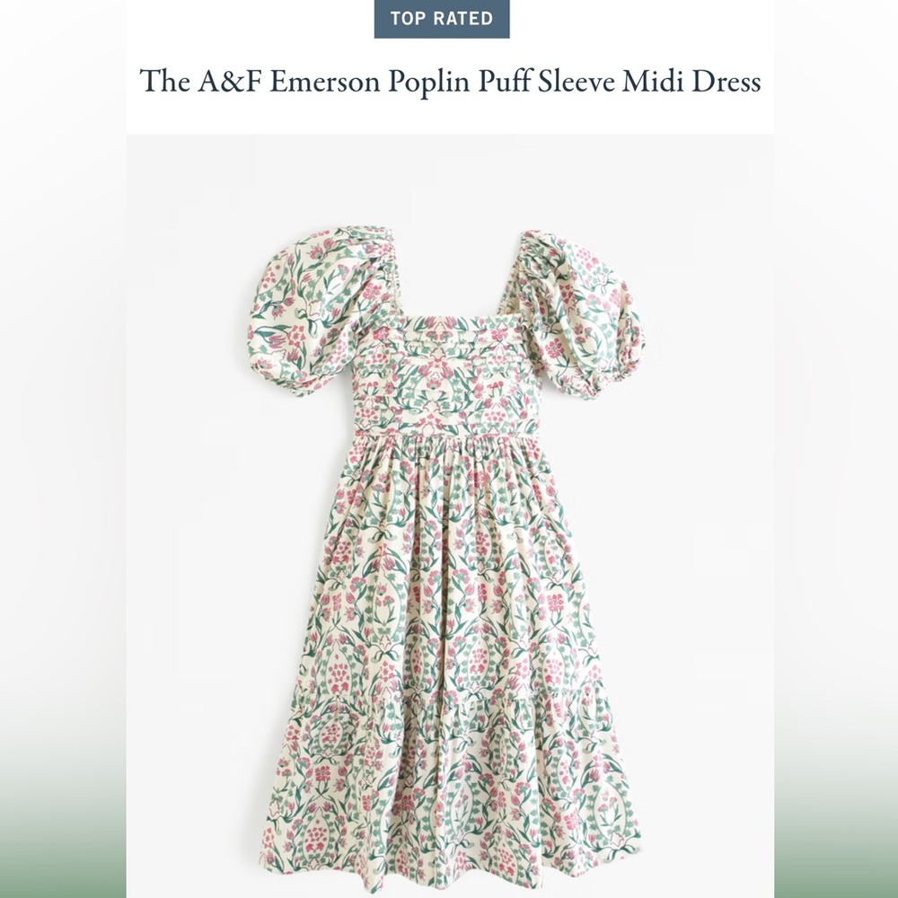 Abercrombie & Fitch Emerson Puff Sleeve midi dress, size M